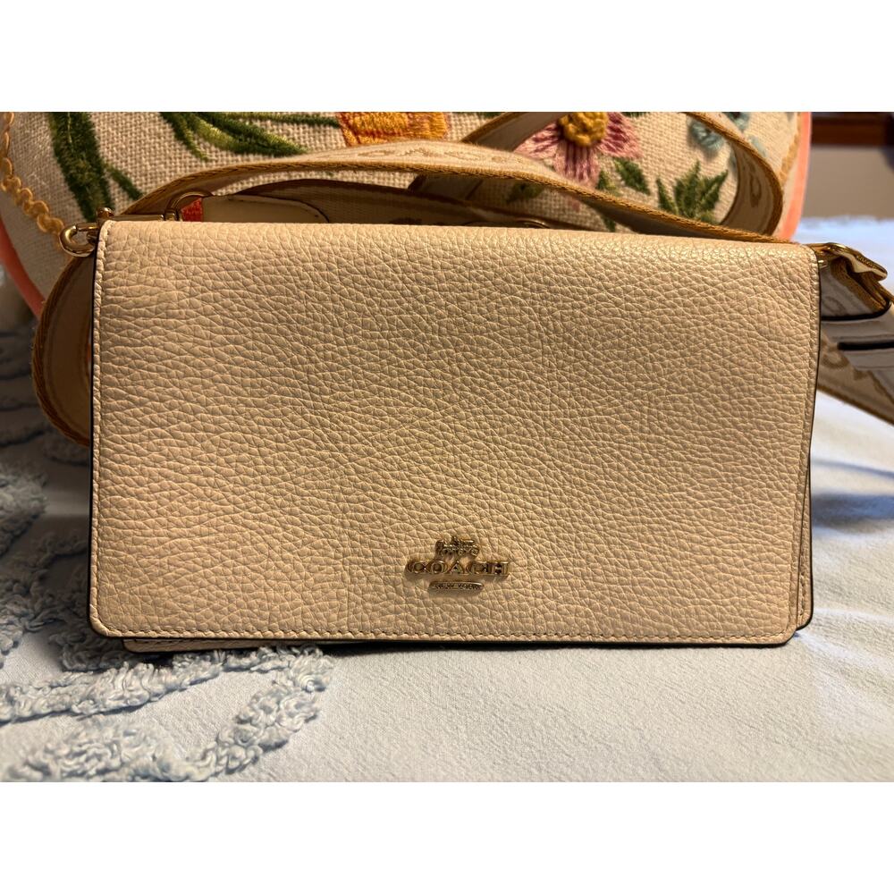 Coach Anna Foldover Beige Leather Crossbody
